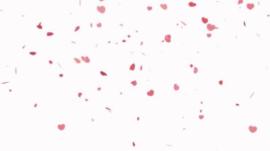 Kırmızı kalpler beyaz arka planda uçuyor. Soyut canlandırma