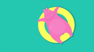Pembe su aygırı havuzda yüzüyor. Soyut döngü canlandırması