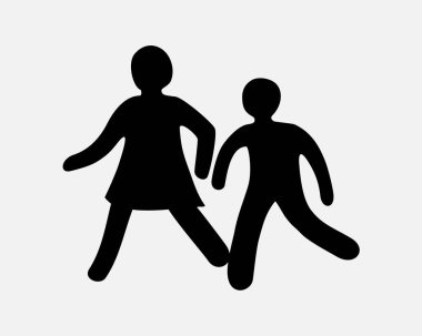 Çocuk Simgesi Çocuk Çocuklar Yayaları Çaprazlama Vektörü Siyah Beyaz Siluet Sembol İşareti Grafiksel Clipart Resim Çizimi Oynuyor