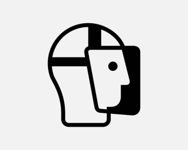 Tam Yüz Koruma Maskesi Kapağı PPE Güvenlik Başlığı Siyah Beyaz Silüet Simgesi Simgesi Grafiksel Clipart Çizim Çizimi Çizim Vektörü