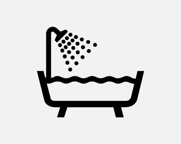 バスタブシャワーバスルーム浴槽ルーム水蛇口トイレアイコン黒白シルエット記号サイングラフィッククリップアートワークイラストピクトグラムベクトル — ストックベクタ