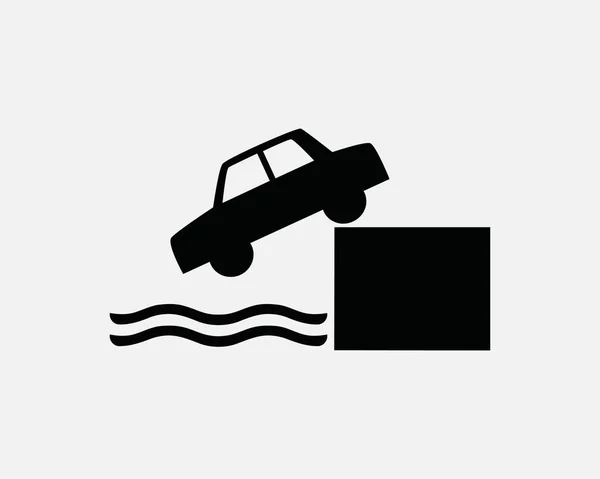 Auto Rijden Van Cliff Icon Voertuig Val Water Zee Vector — Stockvector