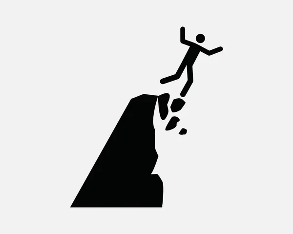 Cliff Kollaps Ikon Landslide Mountain Break Man Fallande Vektor Svart — Stock vektor