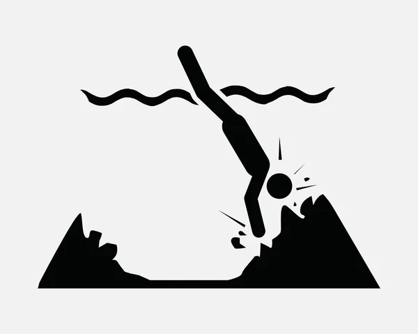 Небезпека Занурення Скель Голова Невелика Вода Небезпечна Ікона Вектор Чорно — стоковий вектор