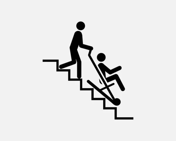 Sürgősségi Evakuálás Széklépcsők Lépcsők Mentőeszköz Fekete Fehér Sziluett Jelkép Jelkép — Stock Vector