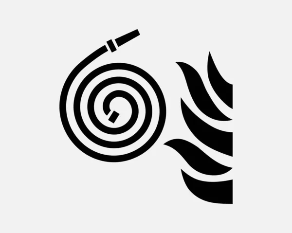 Оборудование Подавления Пламени Огнетушителя Катушки Огня Черно Белый Силуэт Знак — стоковый вектор