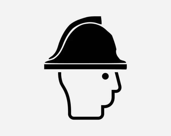 消防士アイコン消防士漫画頭帽子ヘルメット黒白シルエットサインシンボルクリップグラフィックアートワークピクトグラムイラストベクトル — ストックベクタ