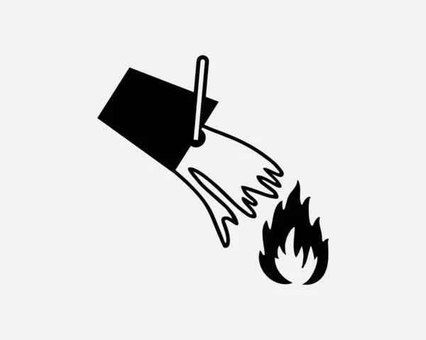 消火器バケツペアは家の炎を出す黒白シルエットシンボルアイコンサイングラフィッククリップアートワークイラストピクトグラムベクトル ストックイラスト