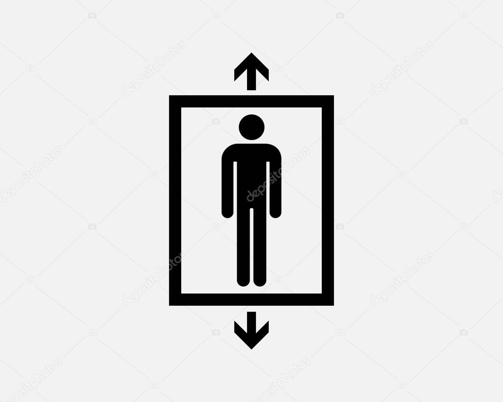 Elevator Icon Lift Arrow Up Down Man Person Stick Figure Vector Black White Silhouette Symbol Sign Graphic Clipart Artwork Illustration Pictogram
