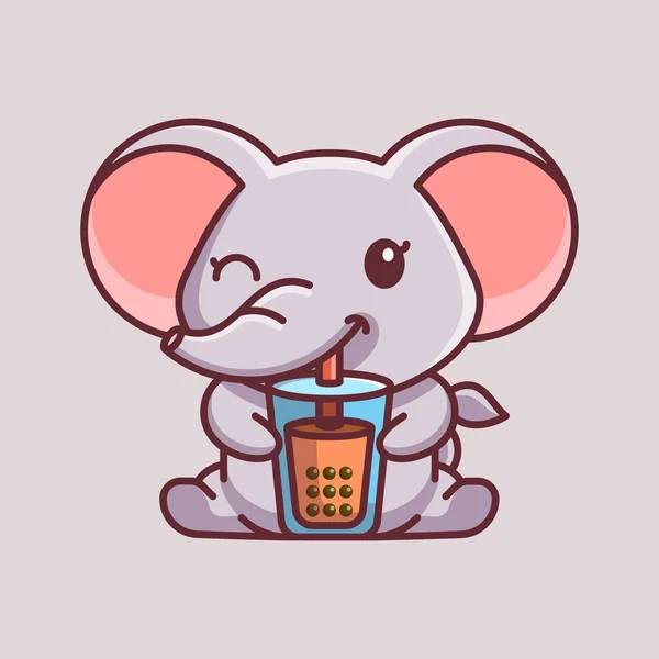 Illustrations Elephant Drinking Boba Suitable Logo Mascots Stickers Shirts Related — Stock Vector