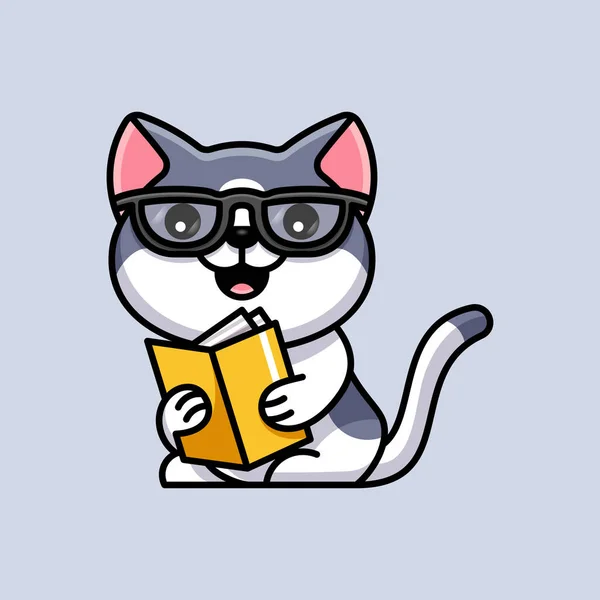 Niedliche Katze Liest Ein Buch Das Für Aufkleber Und Andere — Stockvektor