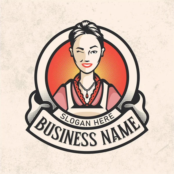 Uma Sensação Vintage Rica Logotipo Apresenta Uma Mulher Chef Era — Vetor de Stock