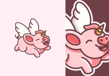 Uçan domuz maskotu logosu garip, havadan geçen cazibe eğlenceli bir zarafetle hayal gücünü yakalar.