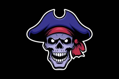 Klasik bir korsan şapkası takan kızgın bir kafatasının, çarpıcı detaylar ve kalın çizgiler içeren vahşi bir çizimi. Macera, isyan ve korsan ilmi temaları için mükemmel.