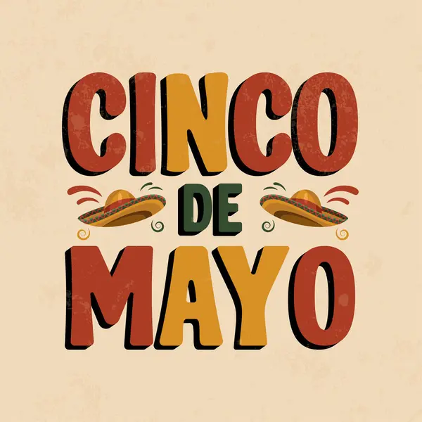 Cinco de Mayo tipografi tasarımı cesur harfler, sombrerolar ve şenlikli elementler içerir. Meksika 'dan esinlenerek yapılan bu illüstrasyon kültür, miras ve neşeyi klasik ve kırsal tarzda kutluyor.