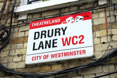 Sign for Drury Lane WC2 in London's West End Theatreland clipart