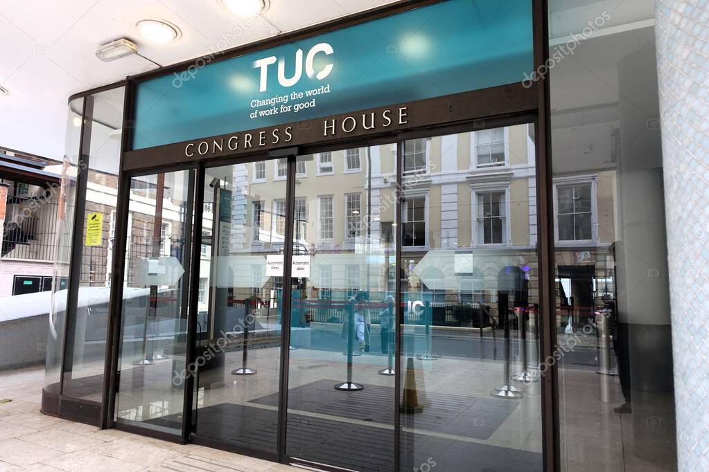 The entrance to Congress House, the headquarters for the Trades Union Congress (TUC), a British organisation representing most of the trade unions in the UK.