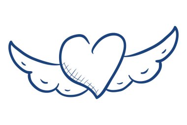 Kanatlı kalp. Doodle tarzı Sevgililer Günü illüstrasyonu.