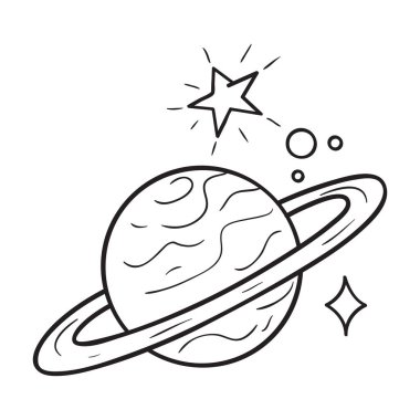 Gezegen. Satürn. El çizimi vektör illüstrasyonu.