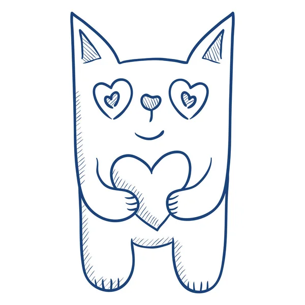 Kedi aşkını ifade ediyor. Doodle tarzı Sevgililer Günü illüstrasyonu.