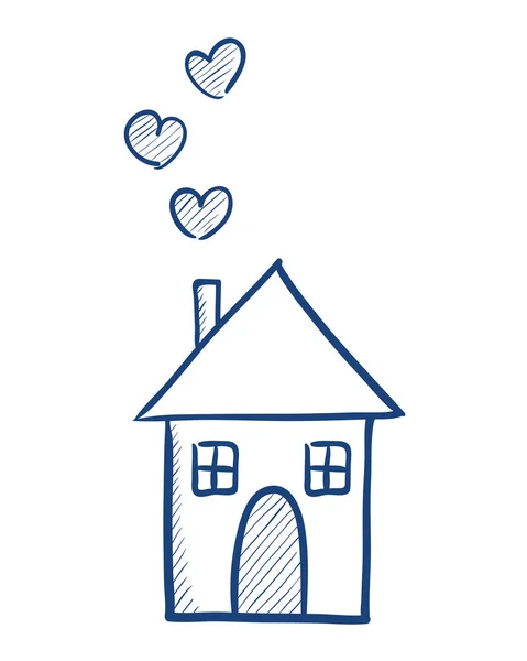 Kalpler Şeklinde Bacadan Çıkan Dumanlı Doodle Tarzı Sevgililer Günü Illüstrasyonu — Stok Vektör