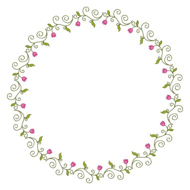 Çiçekli, yuvarlak el botanik çerçeve. Vektör izole tasarım ögesi. 