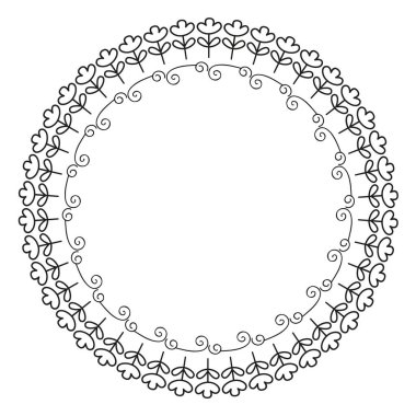 Çiçekli, yuvarlak el botanik çerçeve. Vektör izole tasarım ögesi. 