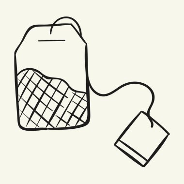 Çay poşeti. El çizimi vektör illüstrasyonu