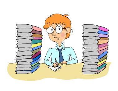 İşkence gören öğrenci bir yığın kitabı eşelerken...