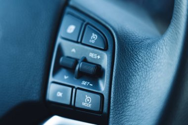 Steering wheel buttons for in-car options. Intended for greater comfort in the car. High quality photo