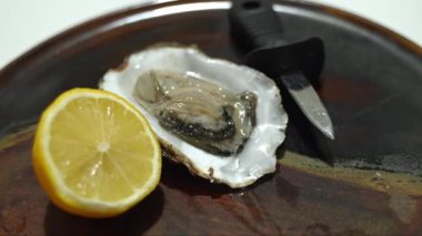 Lemon juice gives the cooked shellfish an even better taste . Slow motion video. High quality 4k footage
