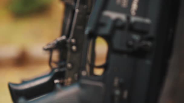 Military Rifles Slow Motion Video Two Rifles Only Way Use — Video Stock