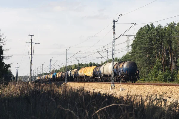 Wide View Tanker Train Railway Nature Wood High Quality Photo — Stock Photo, Image