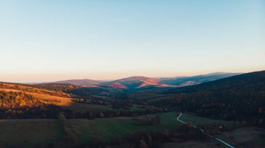 aerial panorama of magnificent nature in Bieszczady, Poland. High quality photo
