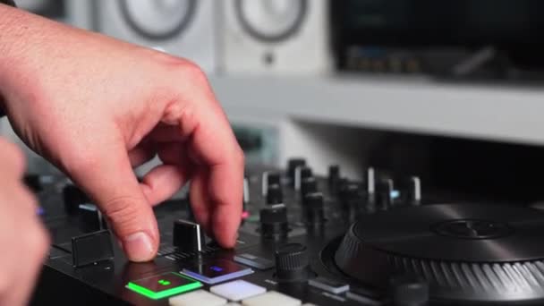 Hands Man Regulating Sounds Set Turning Mixers High Quality Footage — Video Stock