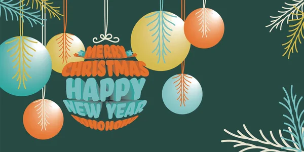 Новогодняя Открытка Шаблон Баннера Бирюзовых Оранжевых Изумрудных Цветах Новогоднее Приглашение — стоковый вектор