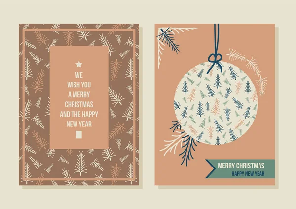 Vector Modern Botanical Christmas New Year Set Greeting Cards Holiday — Stock Vector