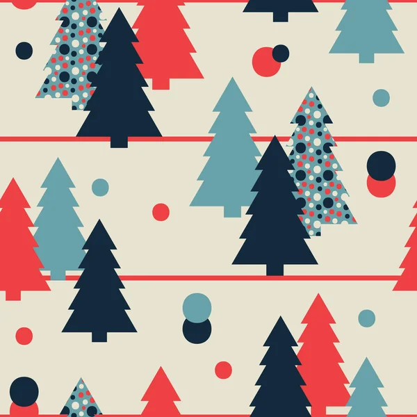 Vektör Geometrik Üçgenler Noktalı Noel Ağaçları Bej Mavi Kırmızı Renkli — Stok Vektör