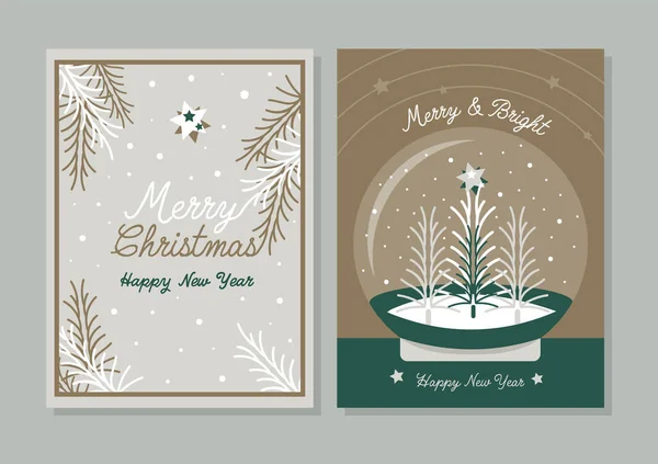 Vector Modern Christmas Snow Globe New Year Set Greeting Cards — Stock Vector