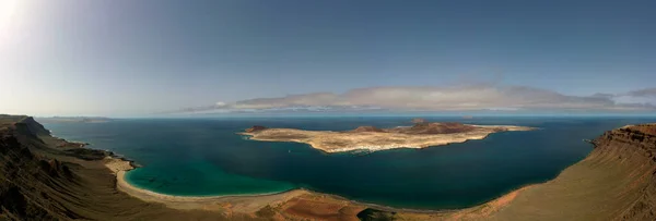 stock image Photography of La Graciosa Island taken from the Mirador del Rio , Lanzarote ,Canary Island, Spain.