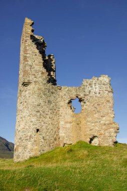 16. yüzyılın yıkılmış Ardvreck Kalesi, Loch Assynt, Sutherland, kuzey batı Highlands, İskoçya