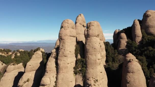 Κηφήνας Άποψη Του Βουνού Montserrat Στην Καταλονία Ισπανία — Αρχείο Βίντεο