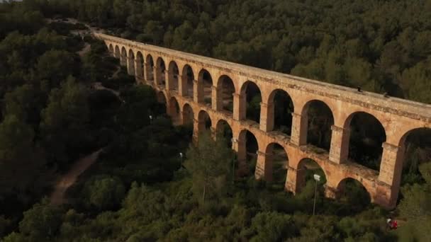 Roman Aqueduct Pont Del Diable Sunny Day Tarragona Spain — 图库视频影像