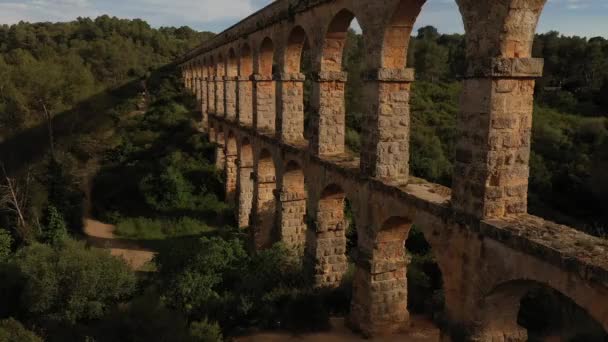 Roman Aqueduct Pont Del Diable Sunny Day Tarragona Spain — Αρχείο Βίντεο