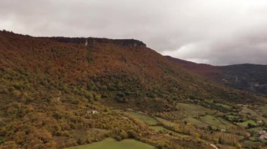 Aerial view in Autumn scene in Nacedero de Urederra, Navarra, northern Spain.
