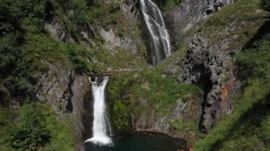 Aerial view of beautiful landscape of Saut deth Pish waterfall in spain