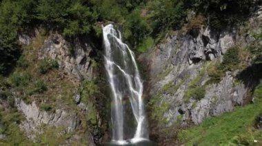 Aerial view of beautiful landscape of Saut deth Pish waterfall in spain