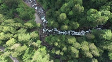 Aerial view of Uelhs deth Joeu Waterfall at Artiga de Lin in the Catalan Pyrenees