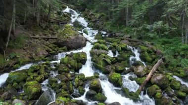 Aerial view of Uelhs deth Joeu Waterfall at Artiga de Lin in the Catalan Pyrenees
