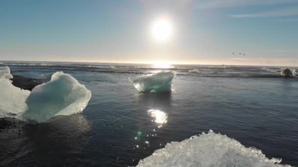 Gyönyörű Napkelte Gyémánt Strandon Közel Jokulsarlon Lagúna Izland — Stock videók